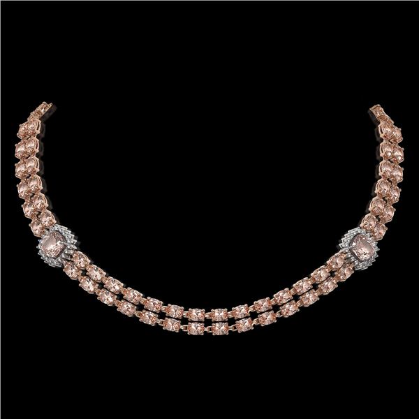 37.49 ctw Morganite & Diamond Necklace 14K Rose Gold - REF-527X3A