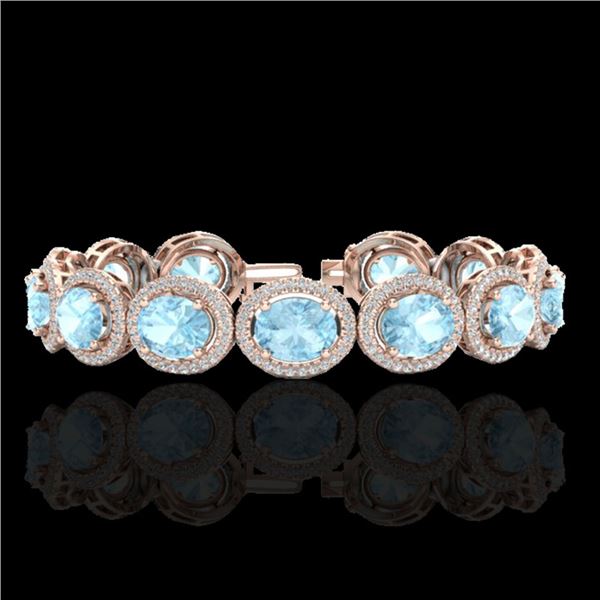 23 ctw Aquamarine & Micro Pave VS/SI Diamond Bracelet 10k Rose Gold - REF-436N4F