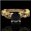 Image 2 : 1.01 ctw Fancy Black Diamond Engagment Art Deco Ring 18k Yellow Gold - REF-87F3M