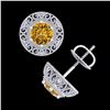 Image 3 : 1.31 ctw Intense Fancy Yellow Diamond Art Deco Earrings 18k White Gold - REF-149W3H