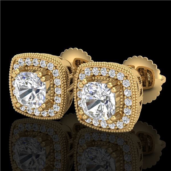 1.25 ctw Cushion VS/SI Diamond Art Deco Stud Earrings 18k Yellow Gold - REF-178X2A