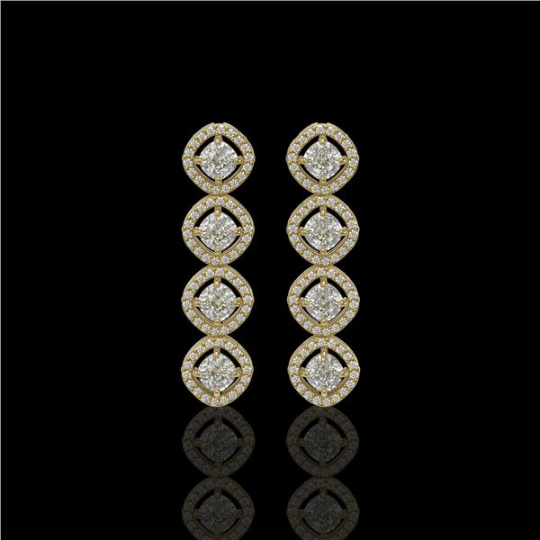 3.84 ctw Cushion Cut Diamond Micro Pave Earrings 18K Yellow Gold - REF-337G5W