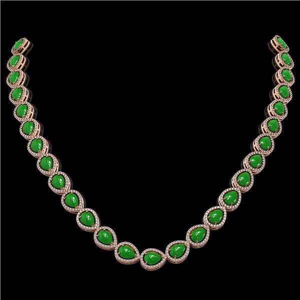 29.73 ctw Jade & Diamond Micro Pave Halo Necklace 10k Rose Gold - REF-588M5G