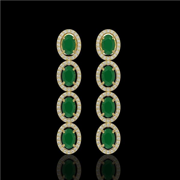 6.47 ctw Emerald & Diamond Micro Pave Halo Earrings 10k Yellow Gold - REF-143M6G