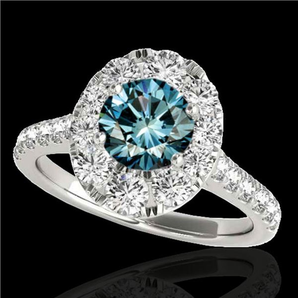 2 ctw SI Certified Blue Diamond Solitaire Halo Ring 10k White Gold - REF-158F2M