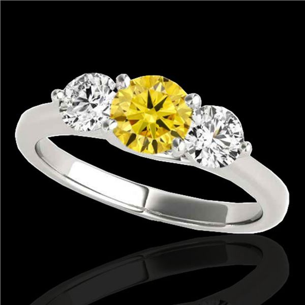 2 ctw SI/I Fancy Intense Yellow Diamond 3 Stone Ring 10k White Gold - REF-300A2N