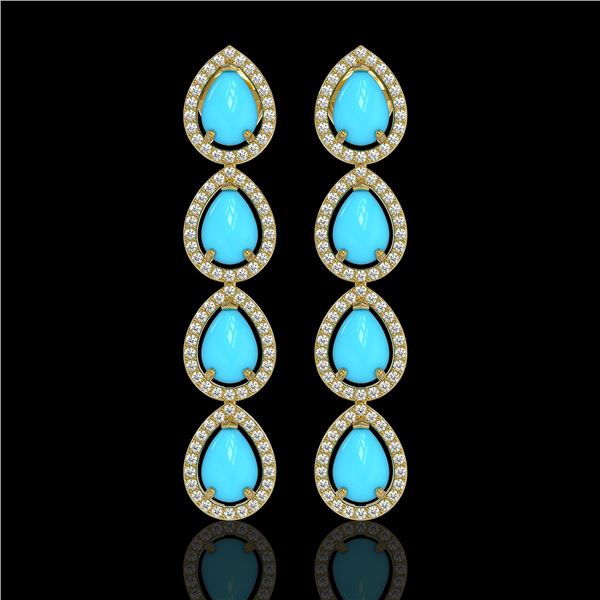 6.20 ctw Turquoise & Diamond Micro Pave Halo Earrings 10k Yellow Gold - REF-158H2R