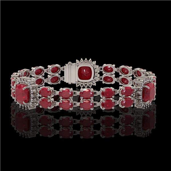 21.83 ctw Ruby & Diamond Bracelet 14K White Gold - REF-288Y8X