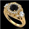 Image 1 : 2.11 ctw Fancy Black Diamond Art Deco 3 Stone Ring 18k Yellow Gold - REF-180M2G