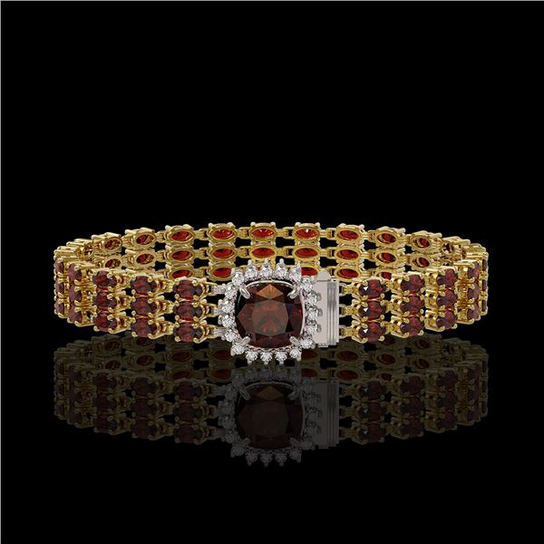 25.08 ctw Garnet & Diamond Bracelet 14K Yellow Gold - REF-281M8G