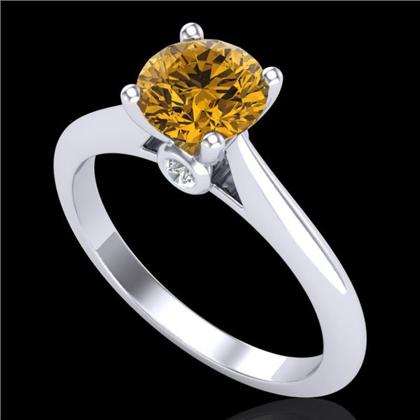 1.08 ctw Intense Fancy Yellow Diamond Art Deco Ring 18k White Gold - REF-177F3M