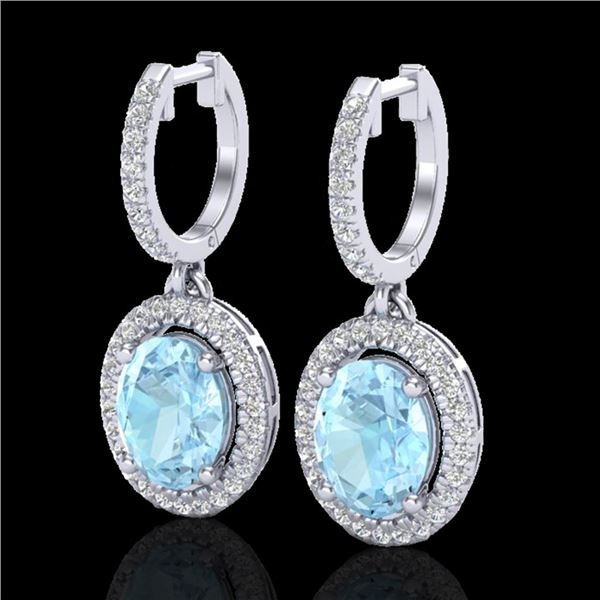 3.25 ctw Aquamarine & Micro Pave VS/SI Diamond Earrings 18k White Gold - REF-111R3K