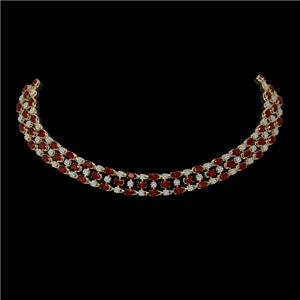 31.85 ctw Garnet & Diamond Necklace 10K Yellow Gold - REF-427W3H