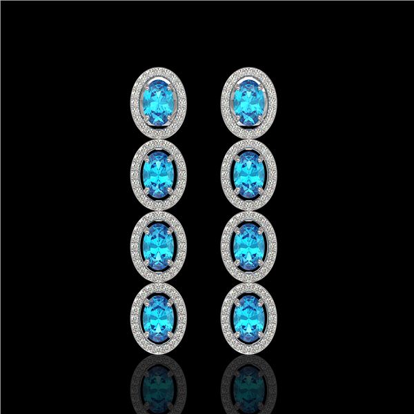6.28 ctw Swiss Topaz & Diamond Micro Pave Halo Earrings 10k White Gold - REF-143Y6X