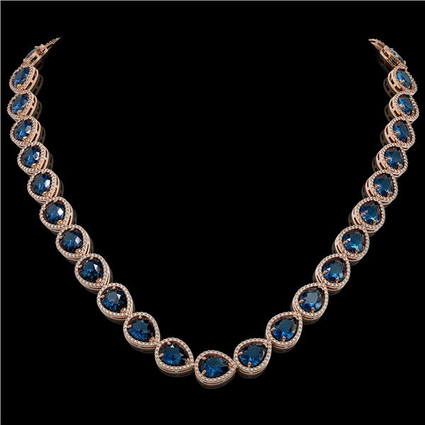 44.8 ctw London Topaz & Diamond Micro Pave Halo Necklace 10k Rose Gold - REF-625Y3X