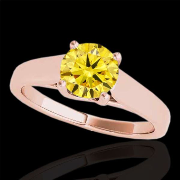 1 ctw Certified SI/I Fancy Intense Yellow Diamond Ring 10k Rose Gold - REF-182K8Y