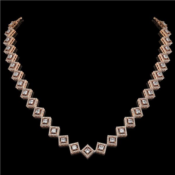 16.4 ctw Princess Cut Diamond Micro Pave Necklace 18K Rose Gold - REF-1402G6W