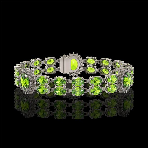 18.66 ctw Peridot & Diamond Bracelet 14K White Gold - REF-254H5R
