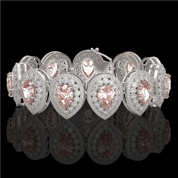 47.64 ctw Morganite & Diamond Victorian Bracelet 14K White Gold - REF-2044R4K