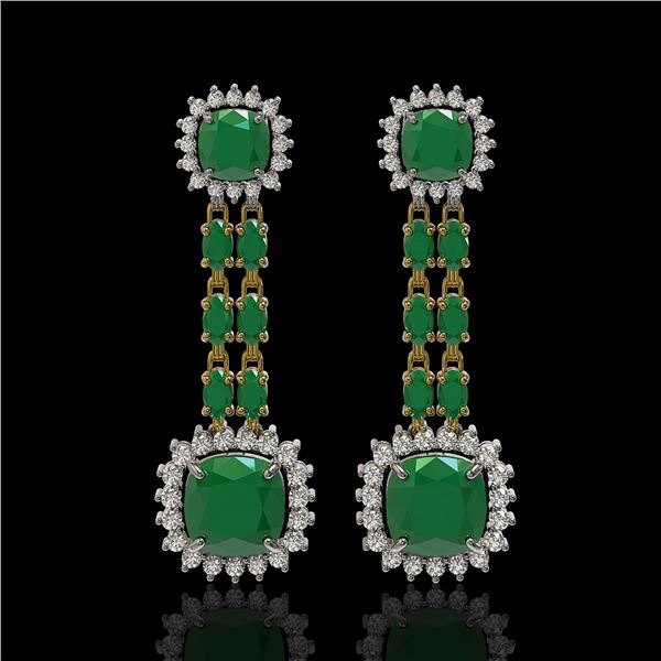 19.88 ctw Emerald & Diamond Earrings 14K Yellow Gold - REF-336R4K