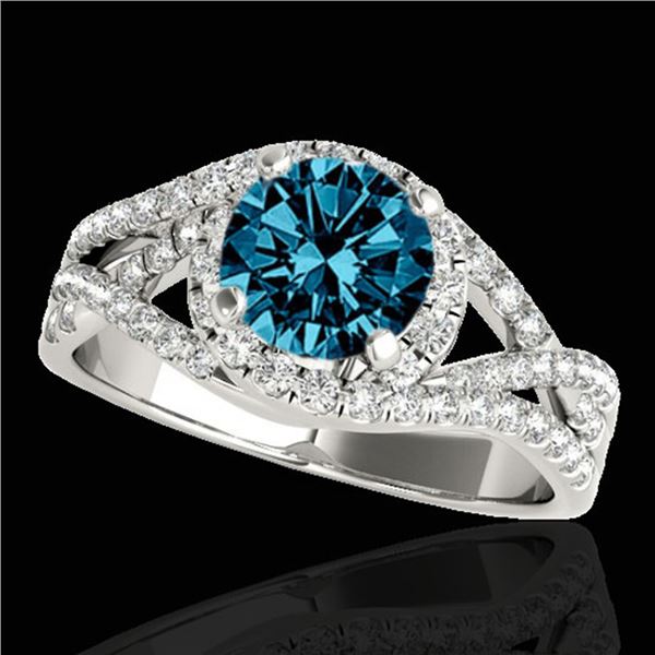 2 ctw SI Certified Fancy Blue Diamond Solitaire Halo Ring 10k White Gold - REF-218K2Y