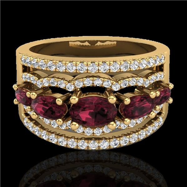 2.25 ctw Garnet & Micro Pave VS/SI Diamond Designer Ring 10k Yellow Gold - REF-81X8A