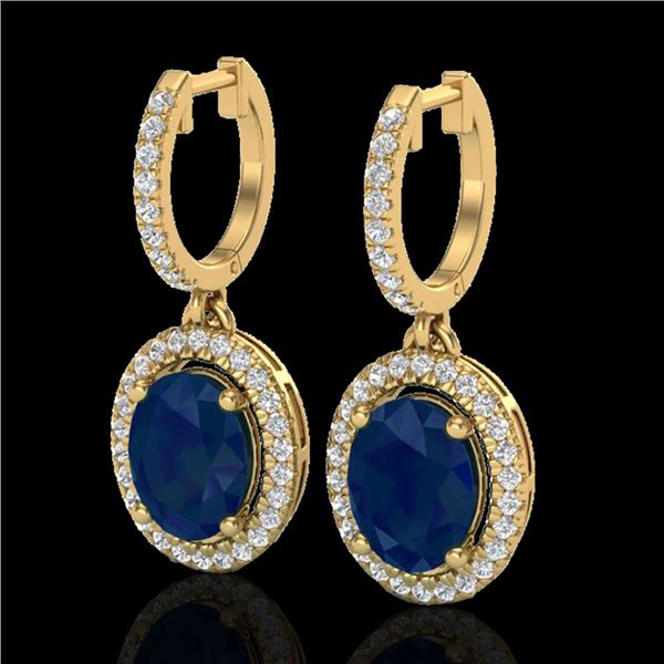 4.25 ctw Sapphire & Micro Pave VS/SI Diamond Earrings 18k Yellow Gold - REF-107G3W