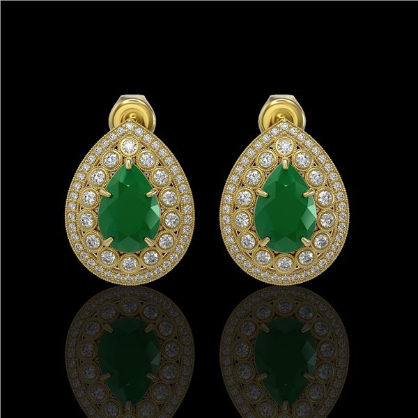 9.74 ctw Certified Emerald & Diamond Victorian Earrings 14K Yellow Gold - REF-309X3A