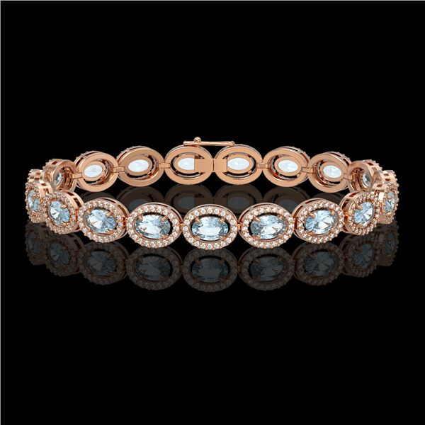 11.02 ctw Aquamarine & Diamond Micro Pave Halo Bracelet 10k Rose Gold - REF-309Y3X