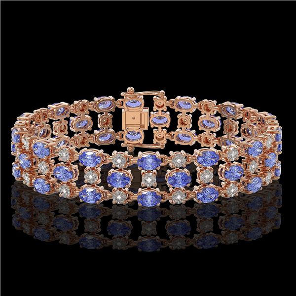 23.9 ctw Tanzanite & Diamond Bracelet 10K Rose Gold - REF-318W2H