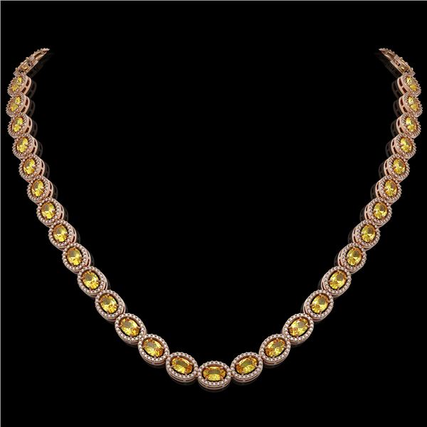 28.52 ctw Fancy Citrine & Diamond Micro Pave Halo Necklace 10k Rose Gold - REF-600A2N