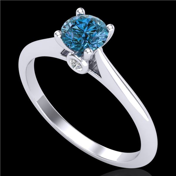 0.56 ctw Fancy Intense Blue Diamond Art Deco Ring 18k White Gold - REF-61A4N