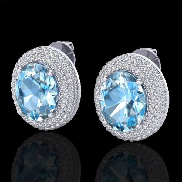 10 ctw Sky Blue Topaz & Micro Pave Diamond Earrings 18k White Gold - REF-161R8K