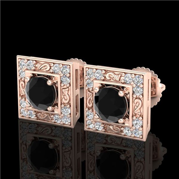 1.63 ctw Fancy Black Diamond Art Deco Stud Earrings 18k Rose Gold - REF-114X5A