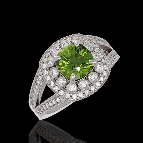 2.39 ctw Certified Tourmaline & Diamond Victorian Ring 14K White Gold - REF-106H5R