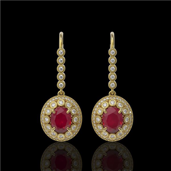 9.25 ctw Certified Ruby & Diamond Victorian Earrings 14K Yellow Gold - REF-249H6R