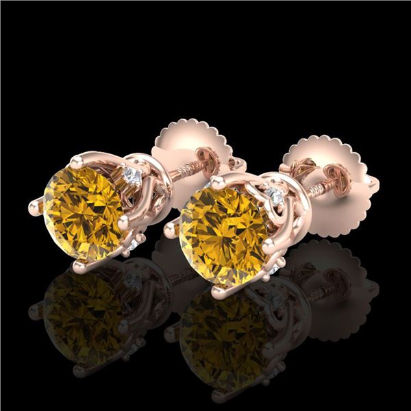 1.26 ctw Intense Fancy Yellow Diamond Art Deco Earrings 18k Rose Gold - REF-200A2N