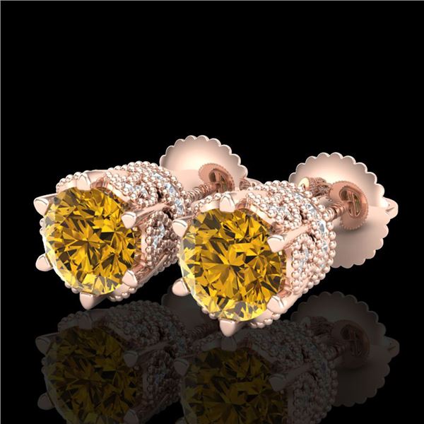 2.04 ctw Intense Fancy Yellow Diamond Art Deco Earrings 18k Rose Gold - REF-290H9R