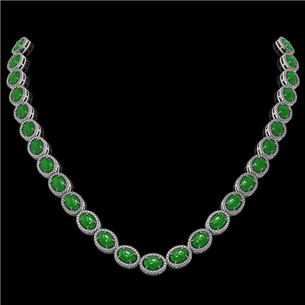 49.93 ctw Jade & Diamond Micro Pave Halo Necklace 10k White Gold - REF-563Y5X