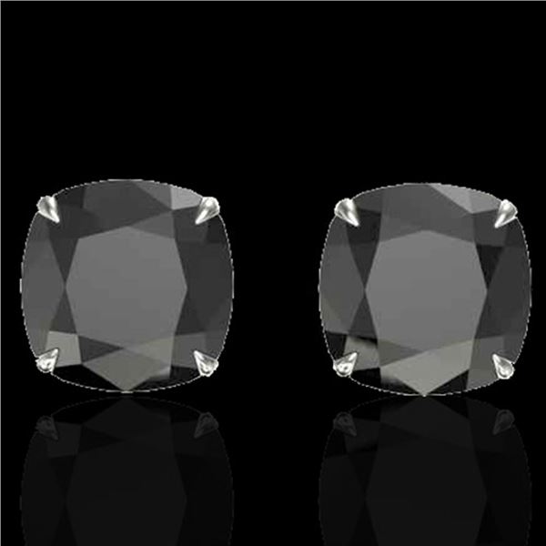 12 ctw Cushion Black Diamond Designer Earrings 18k White Gold - REF-290Y9X