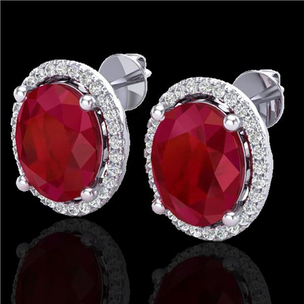 6 ctw Ruby & Micro Pave VS/SI Diamond Certified Earrings 18k White Gold - REF-101A6N