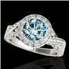 1.75 ctw SI Certified Fancy Blue Diamond Halo Ring 10k White Gold - REF-218F2M