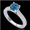 1.45 ctw Fancy Intense Blue Diamond Art Deco Ring 18k White Gold - REF-178X2A