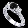 1.81 ctw Fancy Black Diamond Art Deco 3 Stone Ring 18k White Gold - REF-180Y2X