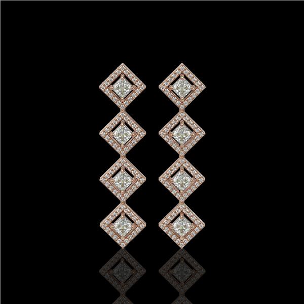 4.01 ctw Princess Cut Diamond Micro Pave Earrings 18K Rose Gold - REF-346A3N