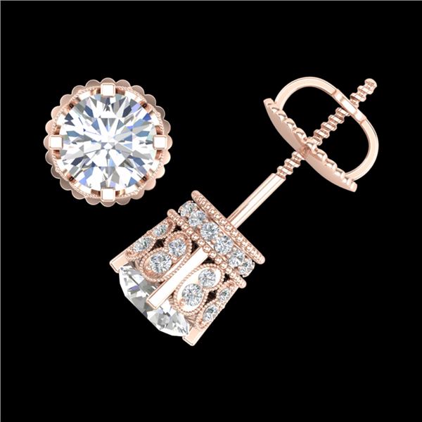3 ctw VS/SI Diamond Art Deco Stud Earrings 18k Rose Gold - REF-584H3R
