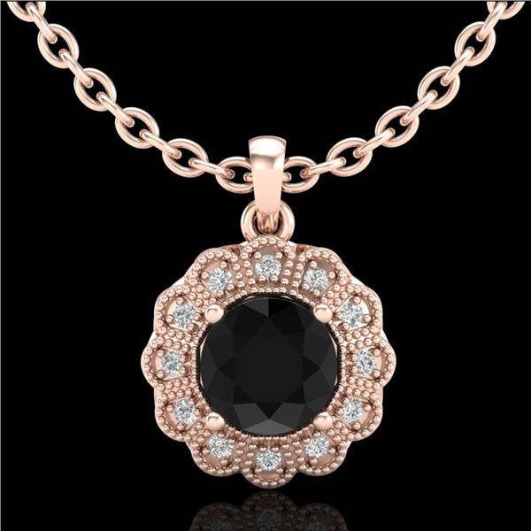1.15 ctw Fancy Black Diamond Art Deco Stud Necklace 18k Rose Gold - REF-89X3A