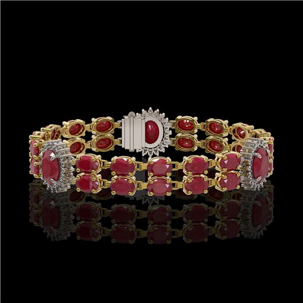 20.99 ctw Ruby & Diamond Bracelet 14K Yellow Gold - REF-263N6F