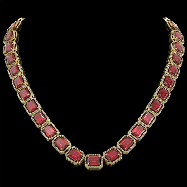 80.32 ctw Tourmaline & Diamond Micro Pave Halo Necklace 10k Yellow Gold - REF-1178H4R