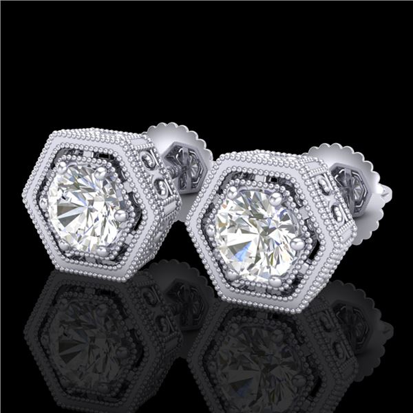 1.07 ctw VS/SI Diamond Solitaire Art Deco Stud Earrings 18k White Gold - REF-218R2K